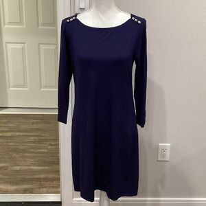 Preowned Lilly Pulitzer Navy Blue Long-Sleeve Shirt Midi Dress Size Medium